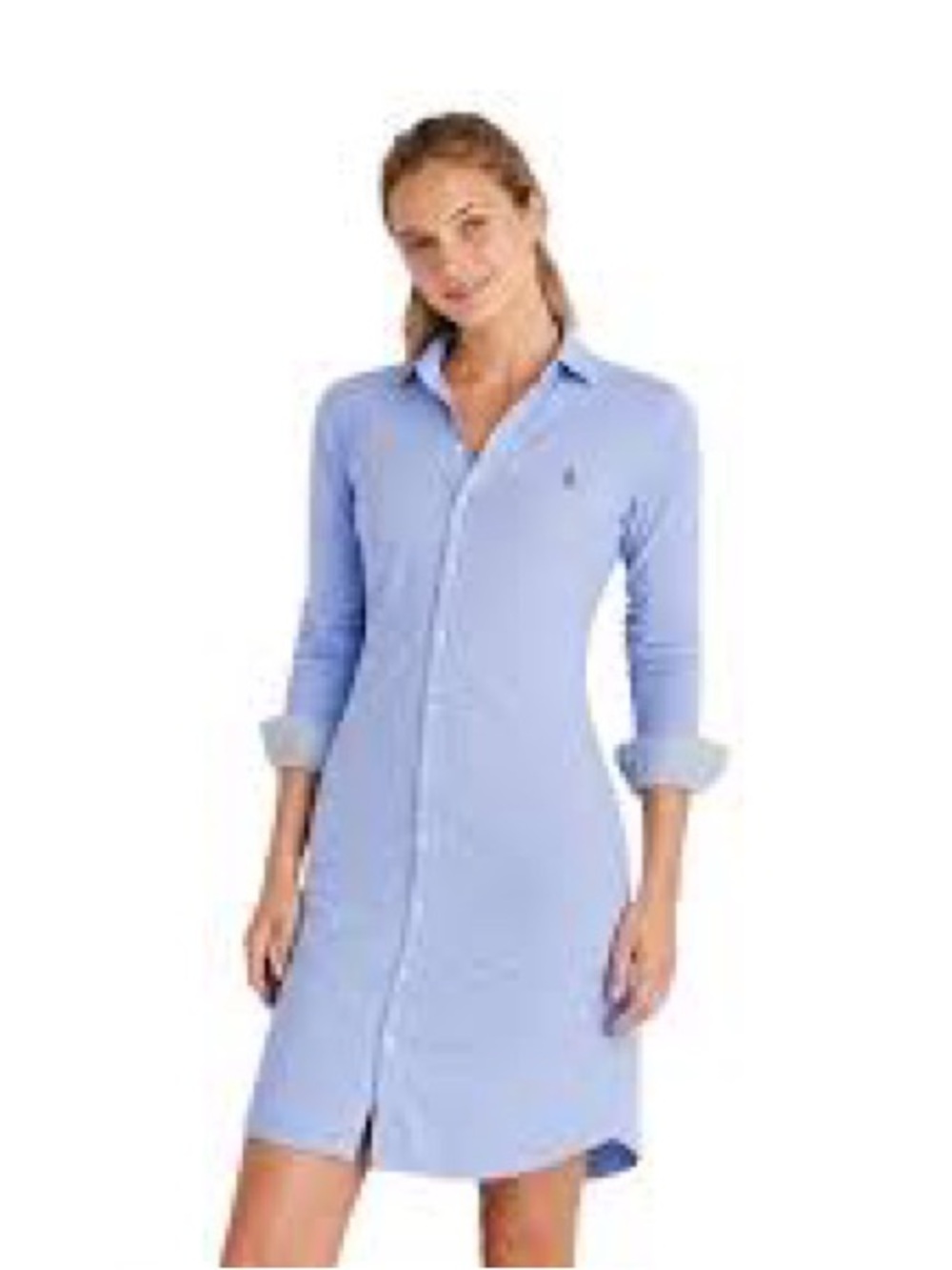 Ralph Lauren Knit Oxford Shirtdress Sky Blue Long-Sleeve Sz Medium